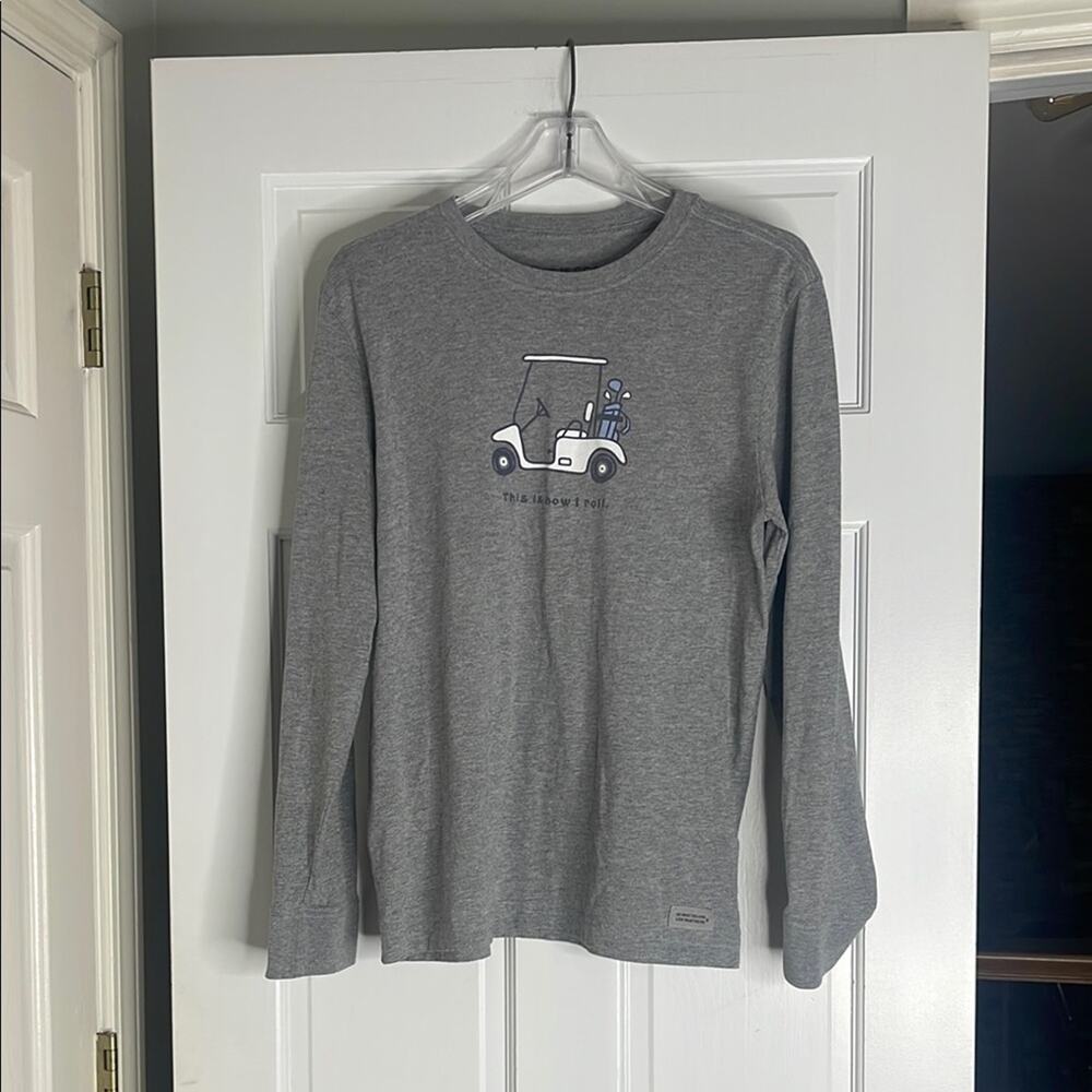 Life Is Good Gray Long Sleeve Tee with Graphic Design. Small Golf